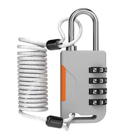 UP Security 4 Digit Combination Padlock with Retractable Cable (36in), Ski Lock, Combo Cable Lock for Snowboard, Travel Luggage, Suitcase, Bike, Gym Locker, Cabinet, Fridge, Refrigerator Door (Gray)