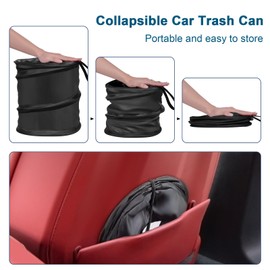 Kincown Car Trash Can, Large-Sized Pop-up Car Trash Bin, Collapsible Car Garbage Can, Car Trash Bag with Elastic Band Hanging, Double-Layer Washable Trash Can for Car, Car Waste Basket with Velcro