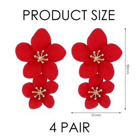 YSJCHEBS 4 Pairs of Flower Earrings, Flower Earrings Gold, Flower Earrings, Drop Earrings Gold, Bohemian Flower Earrings, Large Drop Earrings, Tassel Flower Earrings, Unit size