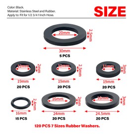 YIXISI 120 pieces O-rings sealing rings set, rubber flat washers, rubber hose washers, for 1/2 3/4 1 inch shower head taps hoses shower hose