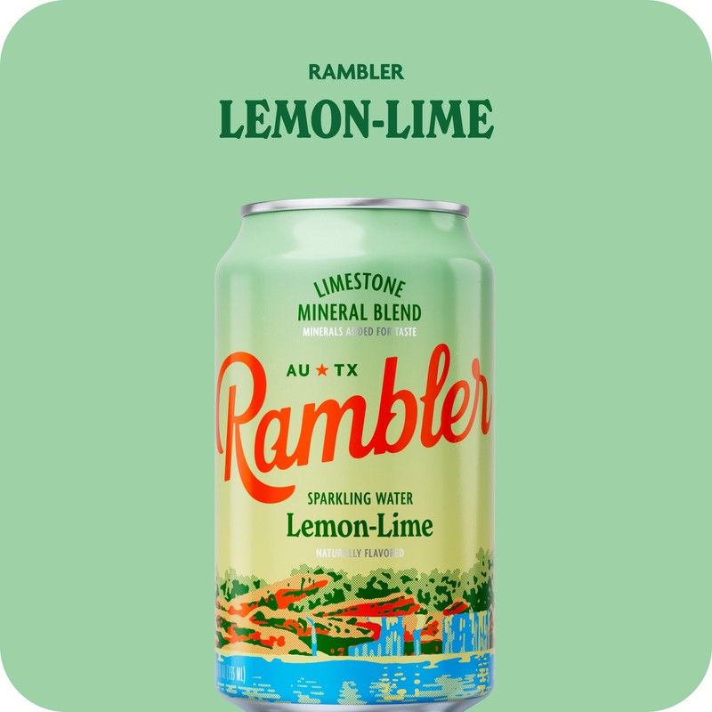 AUTX RAMBLER Sparkling Water, Texas Limestone Mineral Blend, Lemon-Lime Flavor,