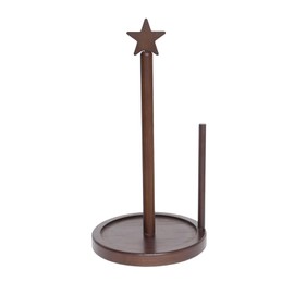 Ninebendstreams Wooden Paper Towel Holder Countertop Solid Bamboo Paper Towel Dispenser with Star Top and Anti Wood Skid Base for Kitchen Countertop Dining Table(Dark Brown)