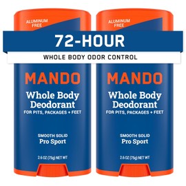 Mando Desodorante de Cuerpo Entero para Hombre - Barra Sólida Suave - Control de Olor A 72 Horas - Libre de Aluminio, Libre de Bicarbonato de Sodio, Seguro para La Piel - 2.6 Onzas(Paquete de 2) - Pro