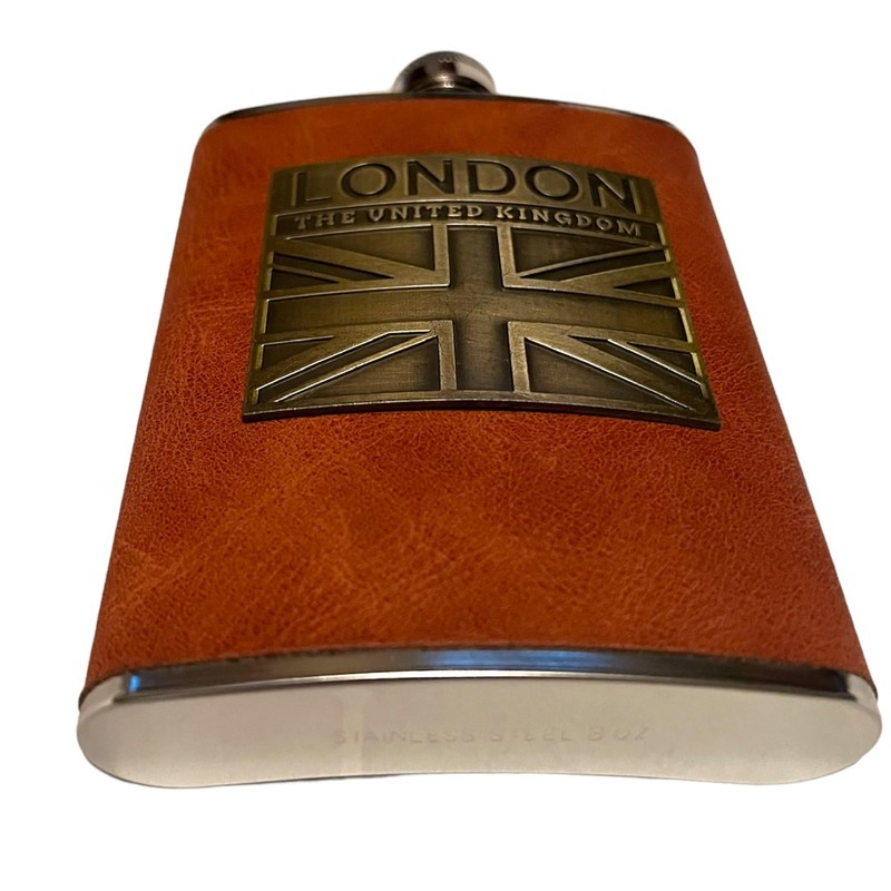 British Souvenir Stainless Steel Hip Flask with London Union Jack