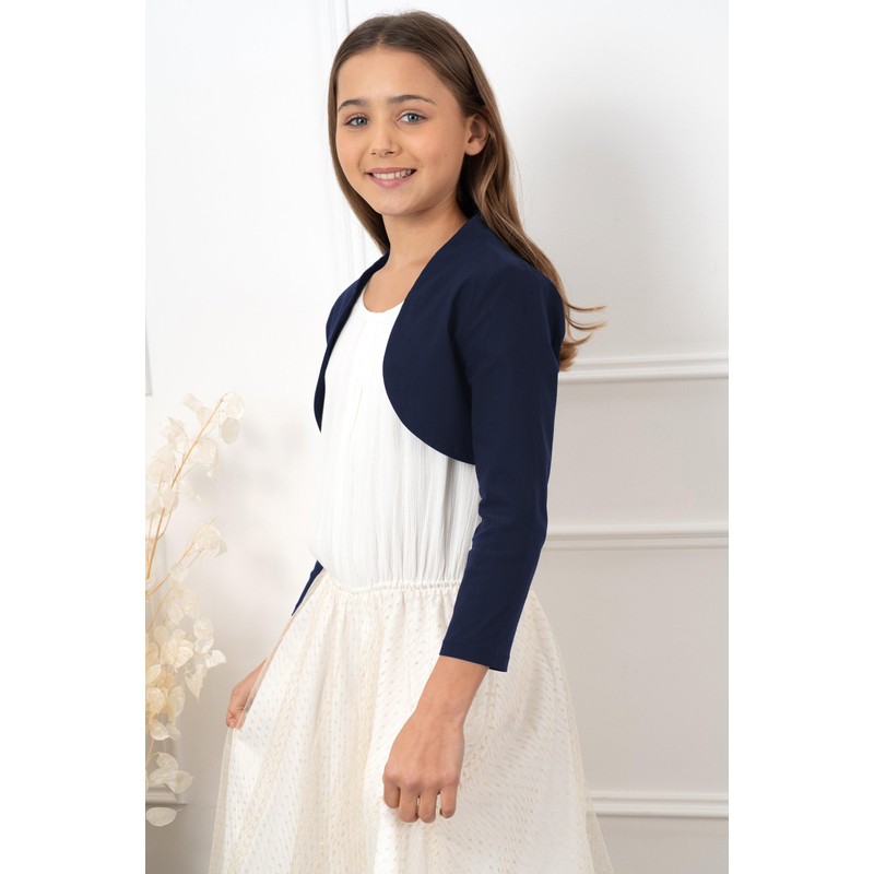 Bolerose Girls 3/4 Sleeve Kids Formal Bolero Shrug, midnight blue