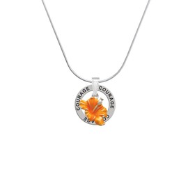 Delight Jewelry Silvertone Hot Orange Hibiscus Flower - Courage Ring Charm Necklace, 18"