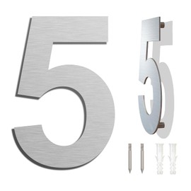 Large Brushed Modern House Number -8 Inch 203mm Height, Made of Solid 304 Stainless Steel, Floating Appearance and Easy to Install (Number 5 Five)