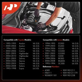 A-Premium - Bujías de iridio y platino compatibles con Toyota Camry, Highlander, Sienna, Avalon, Solara, Supra y Lexus RX300, RX330, RX400h, ES300, ES330, IS300, GS300, SC300, 3.0L 3.3L, paquete de 6