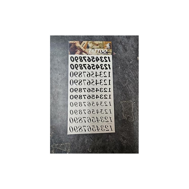 Fat-catz-copy-catz 1x Sheet Unisex Black Numbers Numerical 1-0 Temporary Tattoos