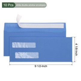 YOKIVE 10 Pcs Double Window Envelopes, Business Security Seal Envelopes Tax Self Adhesive Envelope, Great for Check, Tax, Invoice, Documents (Light Blue, 4 1/8 Inch x 9 1/2 Inch)