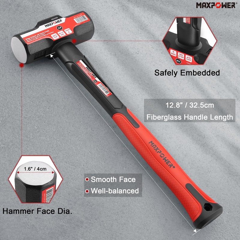 MAXPOWER 3lb Sledge Hammer, Drop forged Steel Head, 12.8 inch