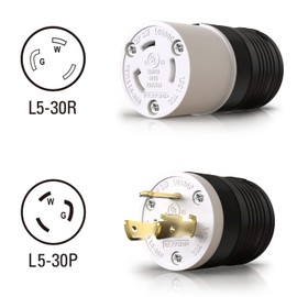 ELEGRP NEMA L5-30P Locking Plug, Generator Twist Lock Adapter Plug, 30 Amp 125V 2 Pole 3 Wire Grounding, Industrial Grade Heavy Duty, UL Listed (1 Pack, Black/White)