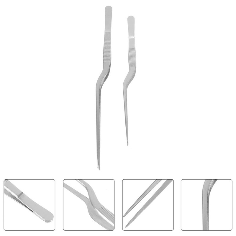 GRIRIW 2pcs Stainless Steel Cooking Tweezers for Precision Plating Fish
