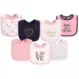Hudson Baby Infant Girl Cotton Bibs 7pk, Love, One Size