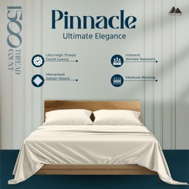 Mayfair Linen 100% Egyptian Cotton Sheets California King Size - 1500 Thread Count Cal King Size Sheets Set, 4 PC Luxury Bedsheet (Ivory), Soft, Cooling, 17" Deep Pocket Sateen Weave Bedsheet Set