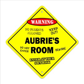 Aubrie's Room Sign Crossing Zone Xing | Indoor/Outdoor | 14" Tall Plastic Sign Kids Bedroom Decor Door Children's Name boy Girl