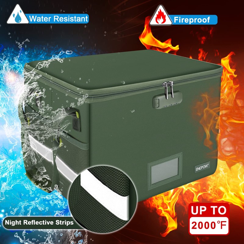 ENGPOW File Box with Lock, Fireproof Document Box with Zipper