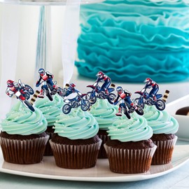 48pcs Motorcycle Happy Birthday Cupcake Toppers