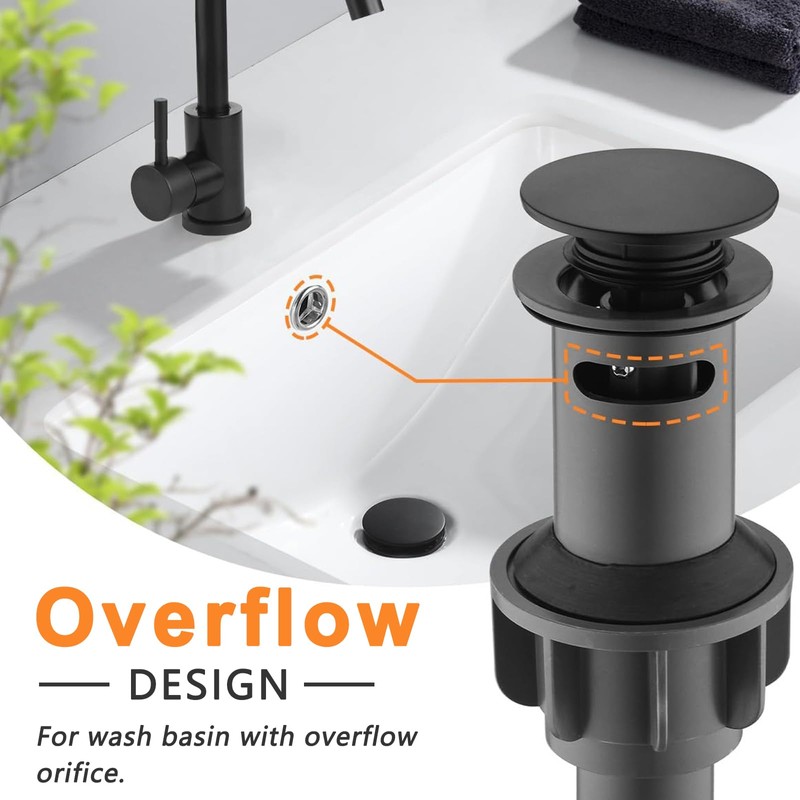 Matte Black ABS Pop Up Sink Drain with Overflow for
