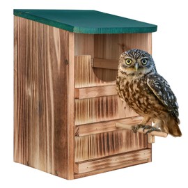 Owl House 12.99" x 7.48" x 8.66",Barn Owl Bird House,Owl Nesting Box,Large Handmade Wooden Rectangular Opening Bird Box,with Mounting Screws,with Mounting Screws and A Bag of Wood Shavings