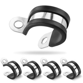 Poppstar 5x Hose Clamps P-Clamp Stainless Steel Clamping Range 25 mm Band Width 20 mm Rubberised