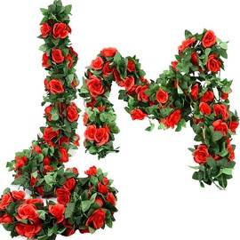 5 Pcs Flower Garland Artificial Rose Floral Garland Flower Vine with Flowers Garlands Decorations Floral Decor (Red)