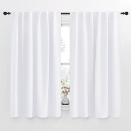 NICETOWN Window Treatment Curtain Panels - (White Color) W52 x L54, 2 Pieces, Semi Blackout Window Treatment Drape Panel for Kids Bedroom