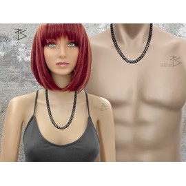 RUGGED steel Stainless Steel Curb Chain Solid 45 50 55 60 cm (7 or 11 mm Wide) Silver/Black/Black Vintage (Including Jewellery Box), Stainless Steel