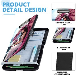 Multipurpose Clipboard with Storage Pattern (Pink Dragon with Girl) Design Heavy Duty Legal Size Enclosed clipboard with Storage, Ideal for Nurses clipboard Folder and Teachers,9.9 x 14.4 inch