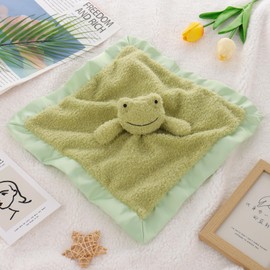 Apricot Lamb Frog Blanket Cute Comforter Soft Loveys for Baby Boy and Girl, Security Blanket for Babies, Infant and Toddlers, Green 13.8 Inches