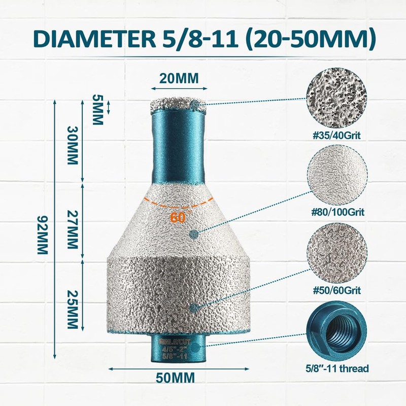 Diamond Finger Milling Bit 20-50mm Tile Drill Bit for Drilling