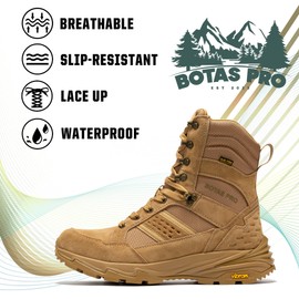 BOTAS PRO Waterproof Tactical Boots Men, 8 Inch Breathable Outdoor Lightweight Hiking Work Military Boots for men(BP22810-11)