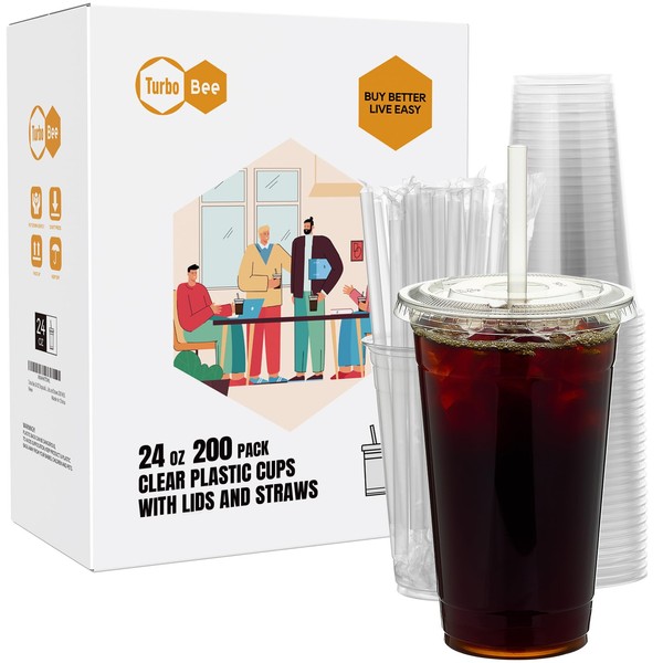 Turbo Bee 200 Sets 24 OZ Clear Plastic Cups with