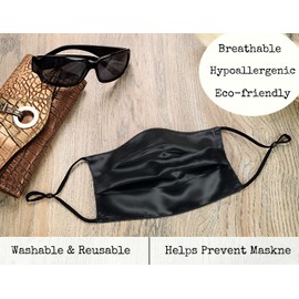 Celestial Silk 100% Mulberry Silk Face Mask with Nose Wire and Filter - 3 Layer 22 Momme Silk Face Covering (Black)