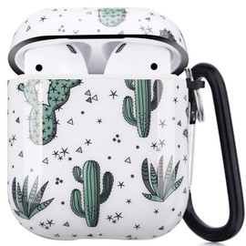 Protective Hard Case Cover Compatible with AirPods 2/1 Generation Skin Portable & Shockproof Women Girls Men with Keychain - Cactus
