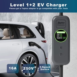 Toptoo 1+2 EV Charger Level Portable Electric Car Charger 6-20P 16A Power Plug 3.5KW 110V-240V for J1772 Electric Cars (Applicable to Household Electricity)
