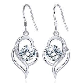 Earrings for Women, Silver Drop Earrings with Cubic Zirconia│Teardrop Heart Dangly Hypoallergenic Earrings for Sensitive Ears│Jewellery Birthday Anniversary