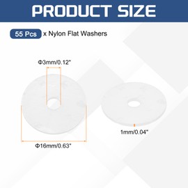 uxcell 55Pcs M3 Nylon Flat Washers Plain Washer 3mm ID 16mm OD 1mm Thick Plastic Washers for Screws Bolts Garden Faucet Plumbing Washers Repair, White