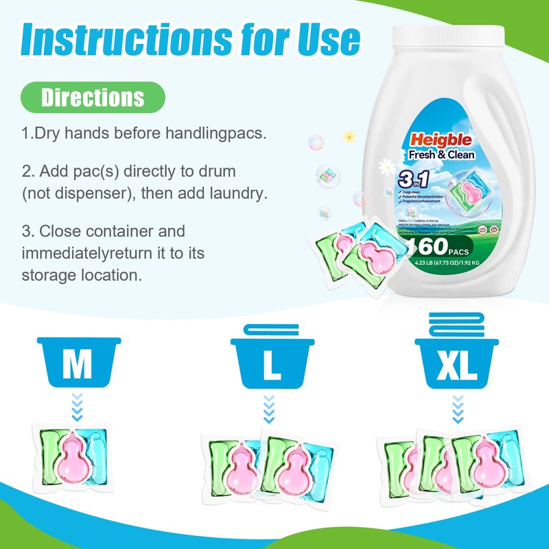 Heigble 160 Count Laundry Detergent Pods Bulk 3-in-1 Laundry Detergent
