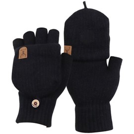 VEGCOO Women's Winter Warm Mittens with Cover Half Finger Knitted Mittens Convertible to Two Shapes, Black-2, One size