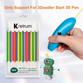 Kretrum 250 Strands 25 Colors 3D Doodler Refill Packs for 3Doodler Start+ Pen 2.5mm 3D Doodler Pen Refills PCL Only for 3Doodler Start+ Pen Each Color 10pcs Total 250 pcs