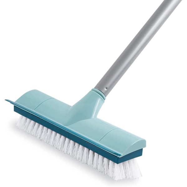 BOOMJOY Cepillo para fregar el suelo con mango largo, cepillo rígido de 50 pulgadas y raspar, para limpiar el baño, la cocina y la cubierta, color azul