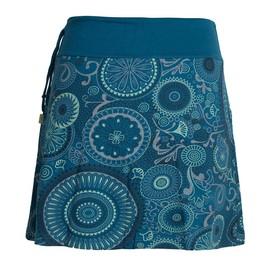 Vishes - Alternative Clothing - Short Women's Cotton Skirt Colourful with Mandalas and Flower Print - turquoise Floral, size: 36