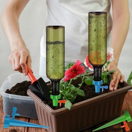 SiliFine 8 Set Plant Watering Devices with Self Watering Spikes and 26 oz Plastic Bottles Plant Waterer Devices with Adjustable Control Valve Switch Indoor Outdoor (Green)