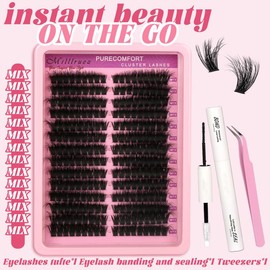 Beginner Friendly Lashes map for clusters   Wispy Cluster Eyelash Extensions     Eyelash Extension Kit  False Lashes (Cluster & Individual) with  Lash Bond & Seal for Instant  WaterProof Lashes for For Girl  Eyelash Extension at Home Makeup  gift:_DIY -Lashes