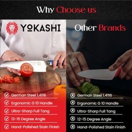 YOKASHI Excalibur Chef Knife - Durable 8 inch German Steel Cooking Knife - Sharp Kitchen Knife for Precise Chopping, Slicing & Dicing for Professional Chefs and Home Cooks - Good Kitchen Gifts