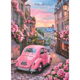 JATOK Diamond Painting Kits for Adults, 5D Pink Car Diamond Art Kits for Beginners, Full Round Drill Crystal Rhinestone Crafts, DIY Gem Art Picture for Gift Home Wall Decor Frameless 11.8x15.7in