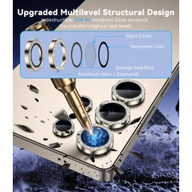 CloudValley for Galaxy S25 Ultra Camera Lens Protector Bling, 9H Tempered Glass + Aluminum Alloy Lens Protective Ring [Glitter Decoration] Ultra-HD Tempered Glass Cover,Glitter Titanium Gray