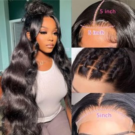Body Wave Real Hair Wig, Human Hair Wig, 5 x 5 HD Transparent Lace Front Wig, 100% Real Hair Wig, Brazilian Wig, Pre Plucked, Glueless Wig, Human Hair Wig, Women's Real Hair, 22 Inches