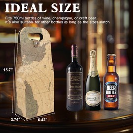 x xotic tech Double Bottle Wine Tote Bag, Reusable Leather Wine Carrier Gift Bags, Portable Wine Protector Holder for Weddings, Birthdays, Picnics Party, and Christmas (Map Graphic)